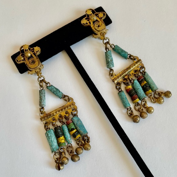Vintage Goldtone Egyptian Revival Clip Earrings